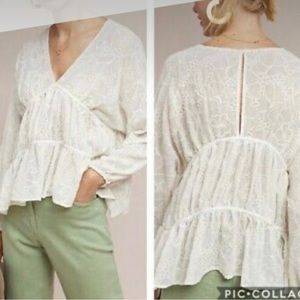 Anthropologie Central Park west New York white floral blouse